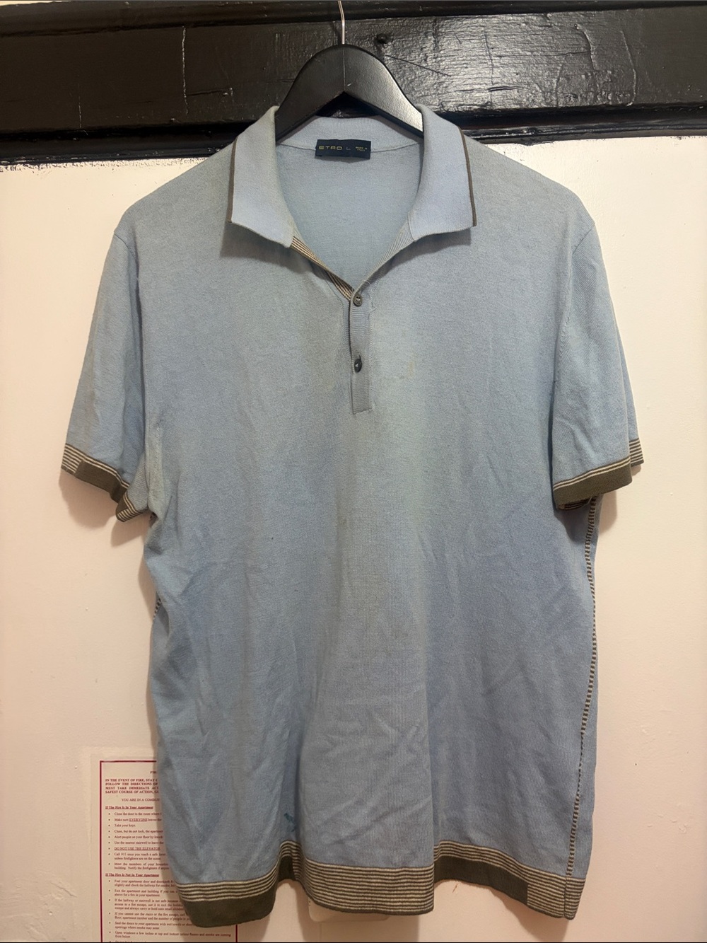 Etro Light Blue Polo with Tan Contrast Trim